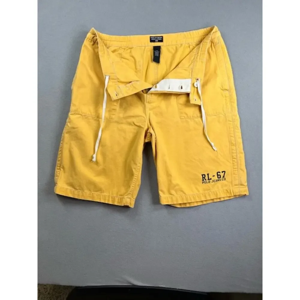 Vintage Polo Jeans Co. Shorts Mens Large Yellow RL-67 Button Fly Boating Baggy - Picture 3 of 13